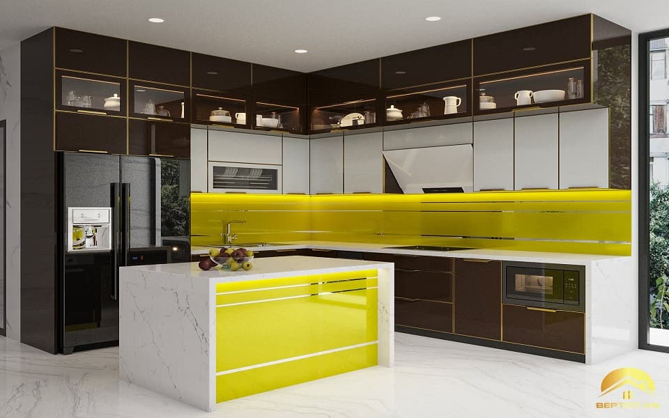 Tủ bếp inox cánh kính