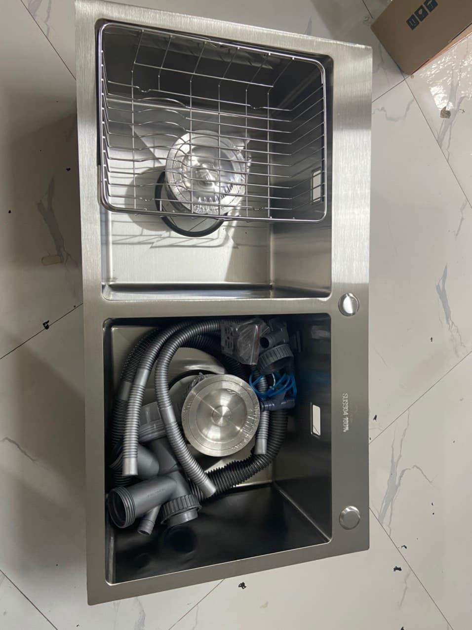 Chậu 2 hố màu xám-inox 304